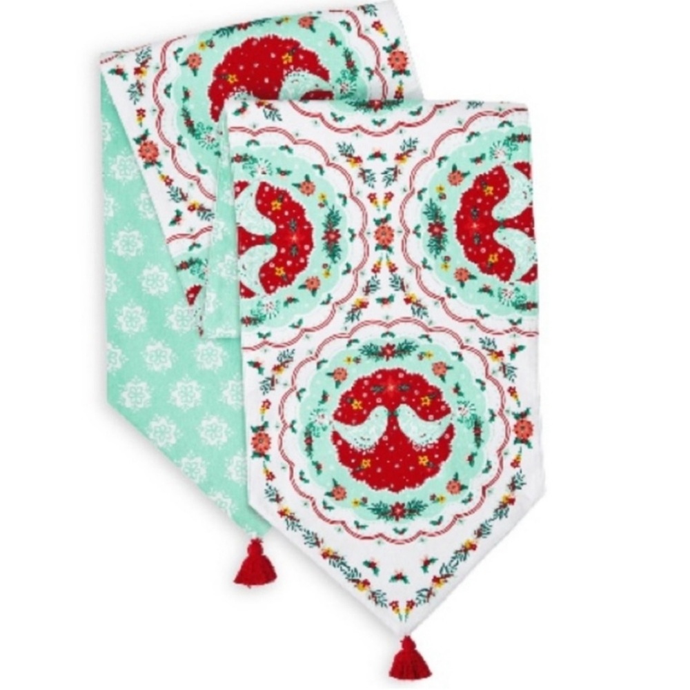 Pioneer Woman Table Runner Mazie Bird Reversible Holiday Christmas 14"x80” Green